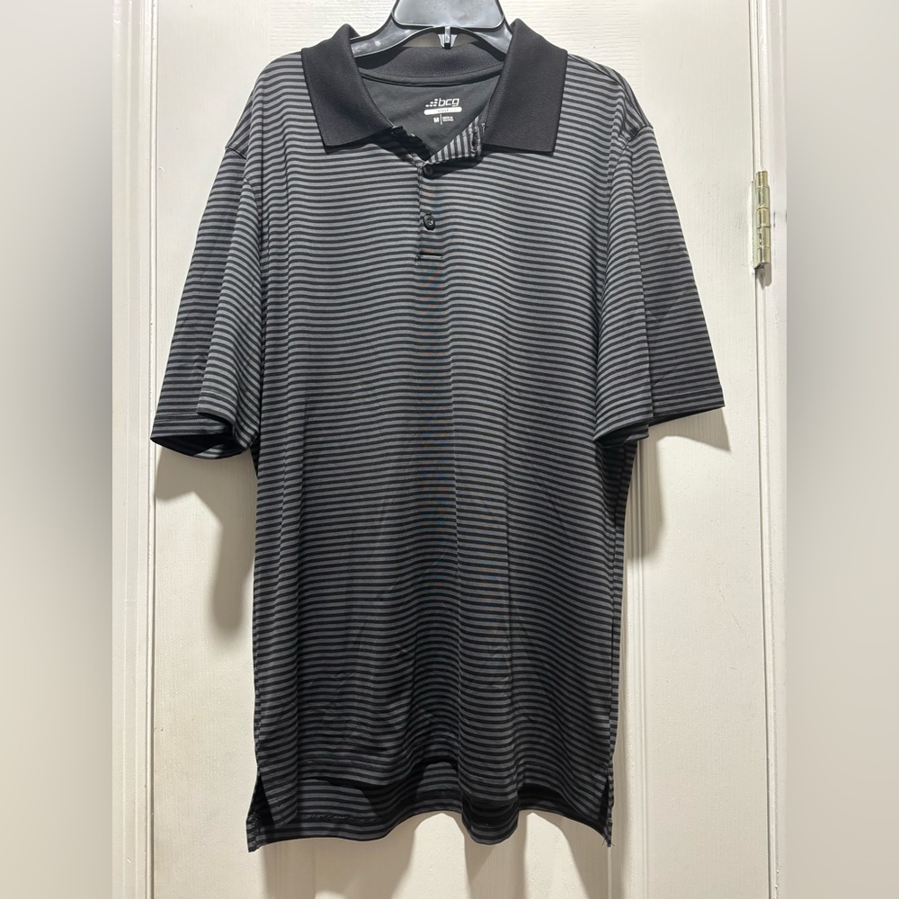 BCG Black and Gray Striped Polo Shirt